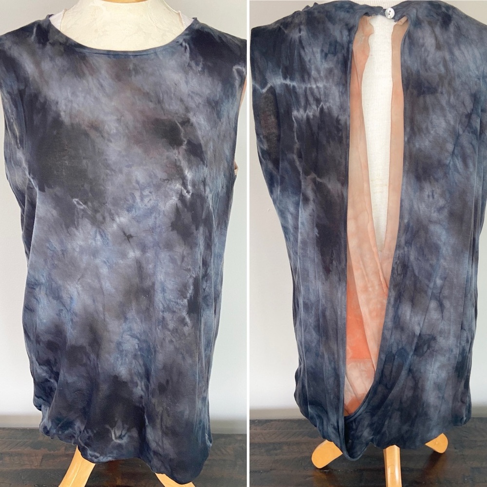 Young Fabulous & Broke Black Tie Dye Sleeveless Top Peach Open Drape Back Small